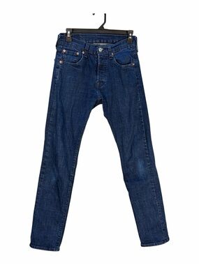 Slim Men's Dark Blue Jeans Buttonfly- Classic Straight Slim Fit